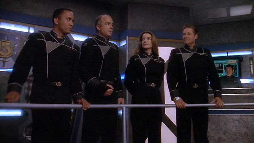 Franklin, Garibaldi, Ivanova and Sheridan in their new uniforms.